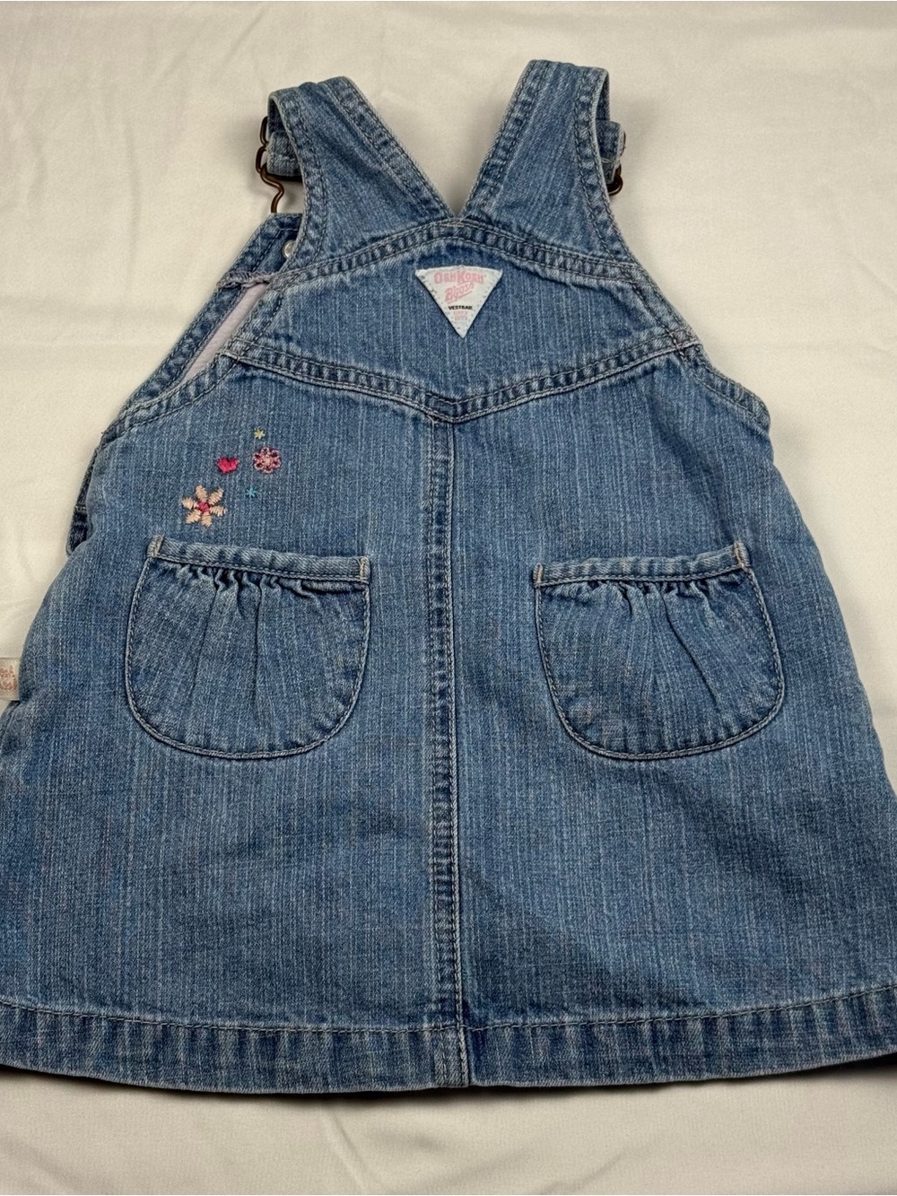 VTG OshKosh B'gosh Denim Overall Skirt Girls 12 Months Floral Heart Detail - Picture 4 of 8